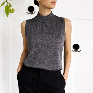 90s Minimalist Silk Blend Mock Neck Sleeveless Top